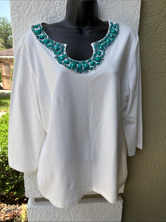 Ruby Rd. Tops - Ruby Rd. Top with Teal Beaded Neckline NWOT